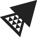 Upward arrow with geometric digital pattern.