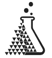Laboratory flask with digital particle pattern.