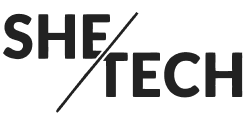 SHE/TECH wordmark logo.